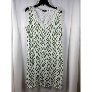 NORACORA Women's XXL Green Leaf Print Sleeveless Lace Trim  Dress NWOT